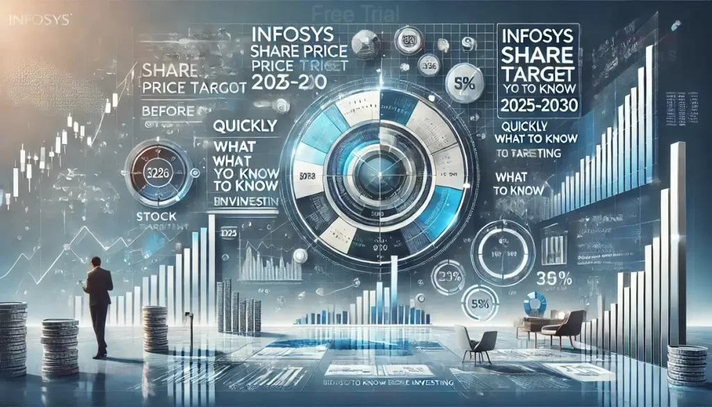 Infosys share price target: A man looking at a large digital display showing stock market data, including Infosys share price, target, and historical trends